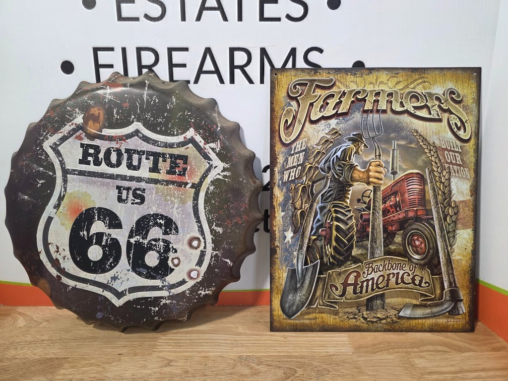 Route 66 Metal Bottle Cap Sign - Farmers Metal Sign