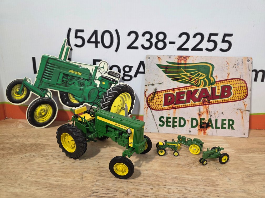 John Deere Metal Sign - DeKalb Seed Dealer Sign - John Deere 50th Anniversary Model 330 Die Cast Tracyor Replica - (3) Small Die Cast John Deere Tractors 