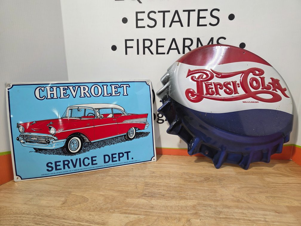 Chevrolet Service Dept. Metal Sign - Pepsi-Cola Bottle Cap Metal Sign