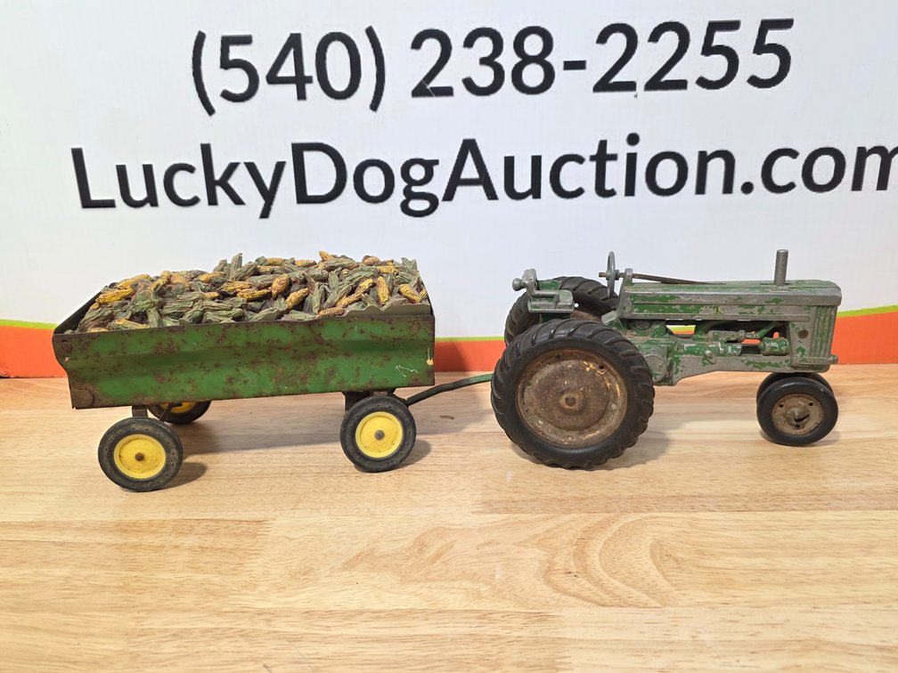 Vintage Die Cast John Deere Tractor and Wagon