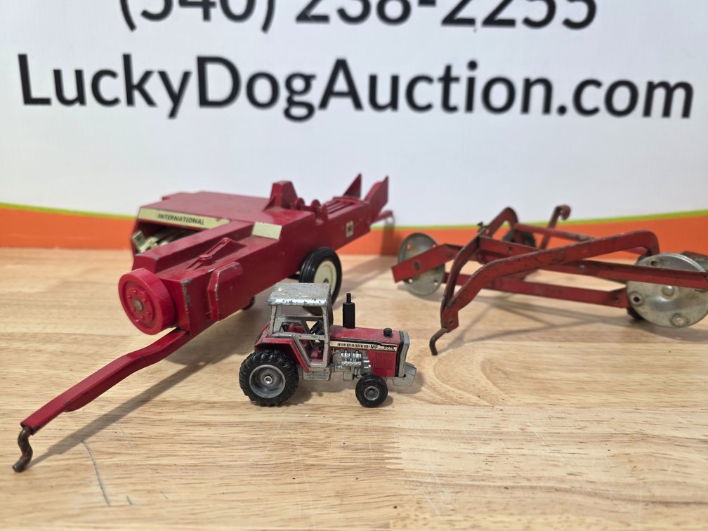 Vintage Ertyl Die Cast International  Harvestor Hay Baler - Erytl Massey Ferguson Tractor - Vintage Hay Rake 
