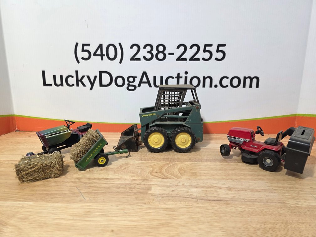 John Deere Metal Skid Loader - Lawn Chief Mower - Cub Cadet Mower - Hay Bales - John Deer Attachment