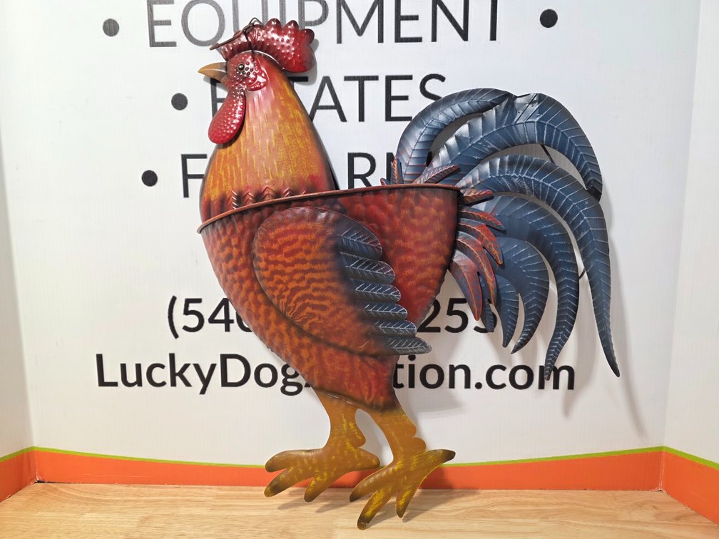 Large Metal Rooster Planter Decor
