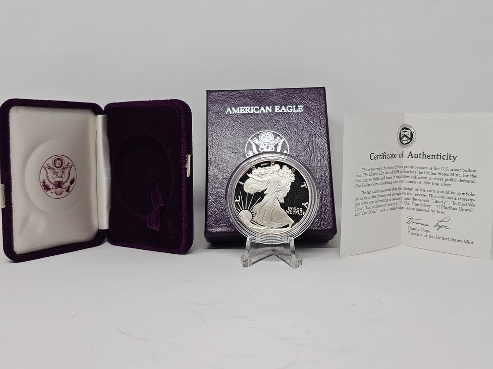 1986-S Proof American Silver Eagle 1 Oz .999 w/ Box and COA