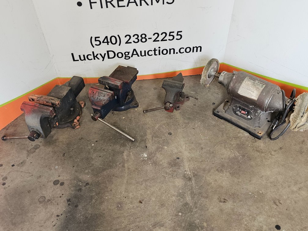 (3) Bench Vises and Electric Buffer 