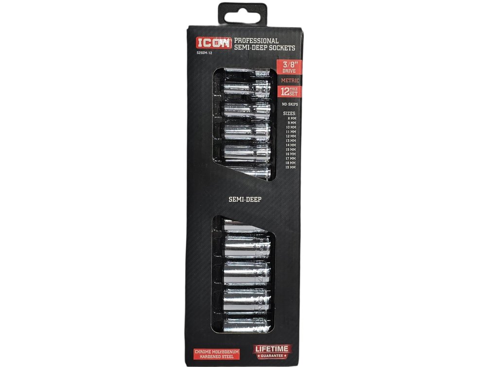 Icon 3/8" Metric Semi Deep Socket Set - 12 Piece Set