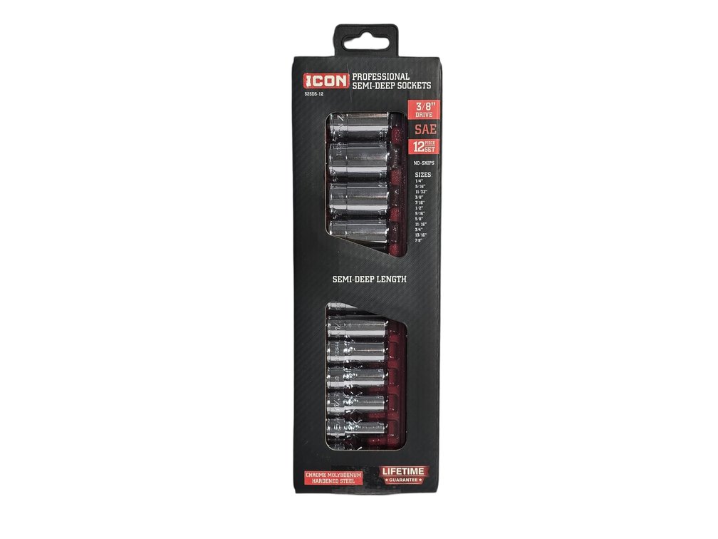 Icon 3/8" SAE Semi Deep Socket Set - 12 Piece Set