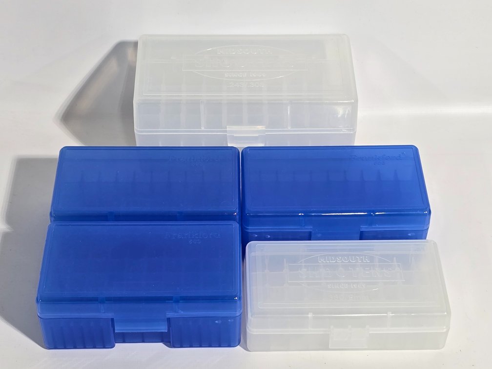 (5) Midsouth & Frankford Ammo Storage Boxes