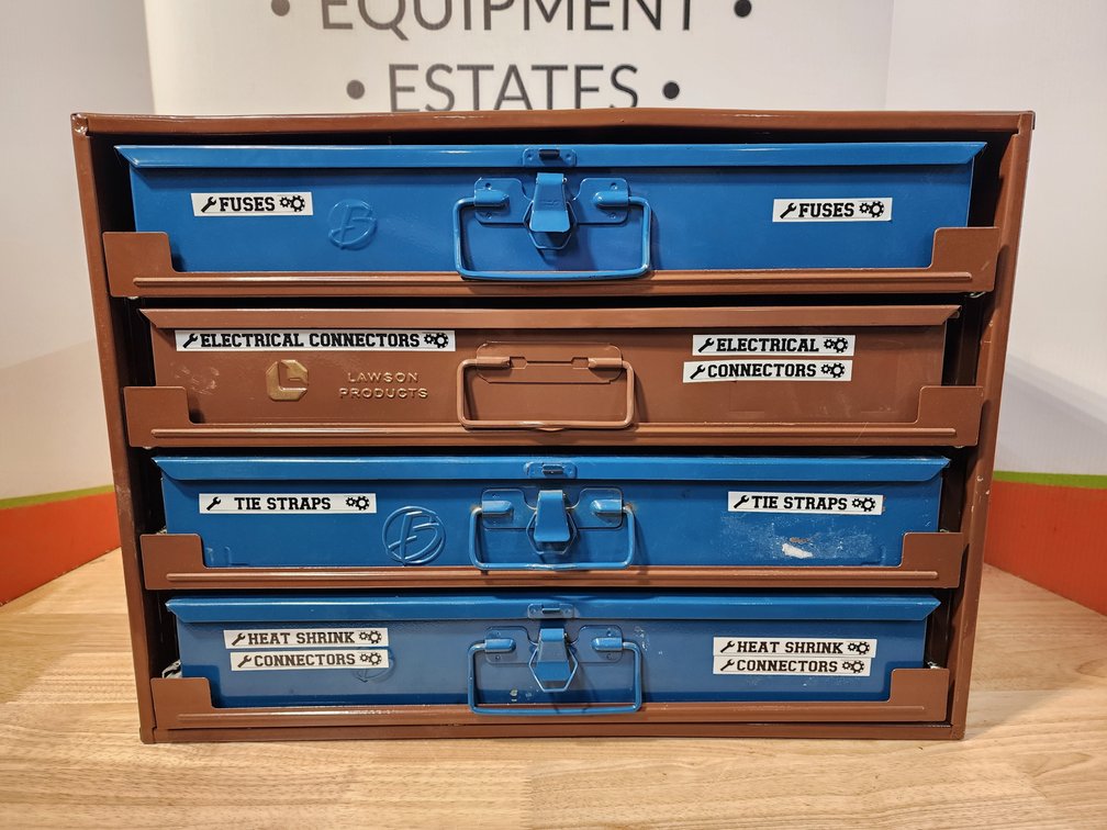 Lawson Products 4 Drawer Small Parts Storage w/ Removeable Boxes - Fuses - Tie Straps - Electrical Connectors - Heat Shrink Connectors 