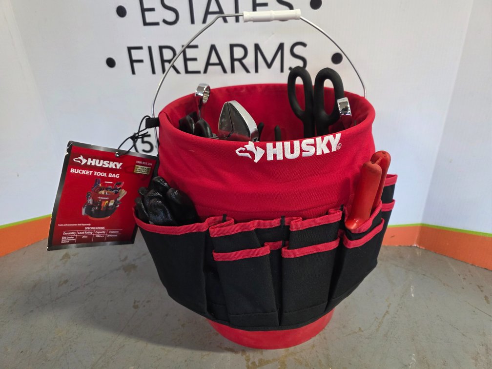 Husky Bucket Tool Bag w/ Assorted Tools and Work Gloves