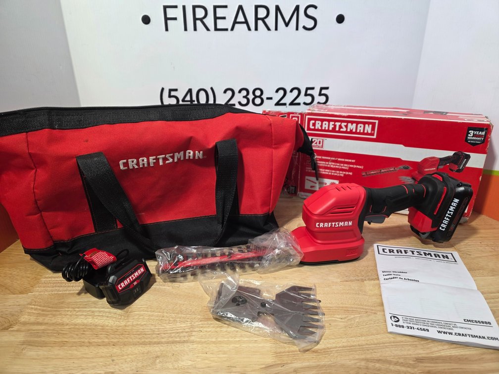 Craftsman Shear Shrubber and 8" Hedge Trimmer - W/ 20V Battery, Battery Charger and Carry Bag - Worked When Tested