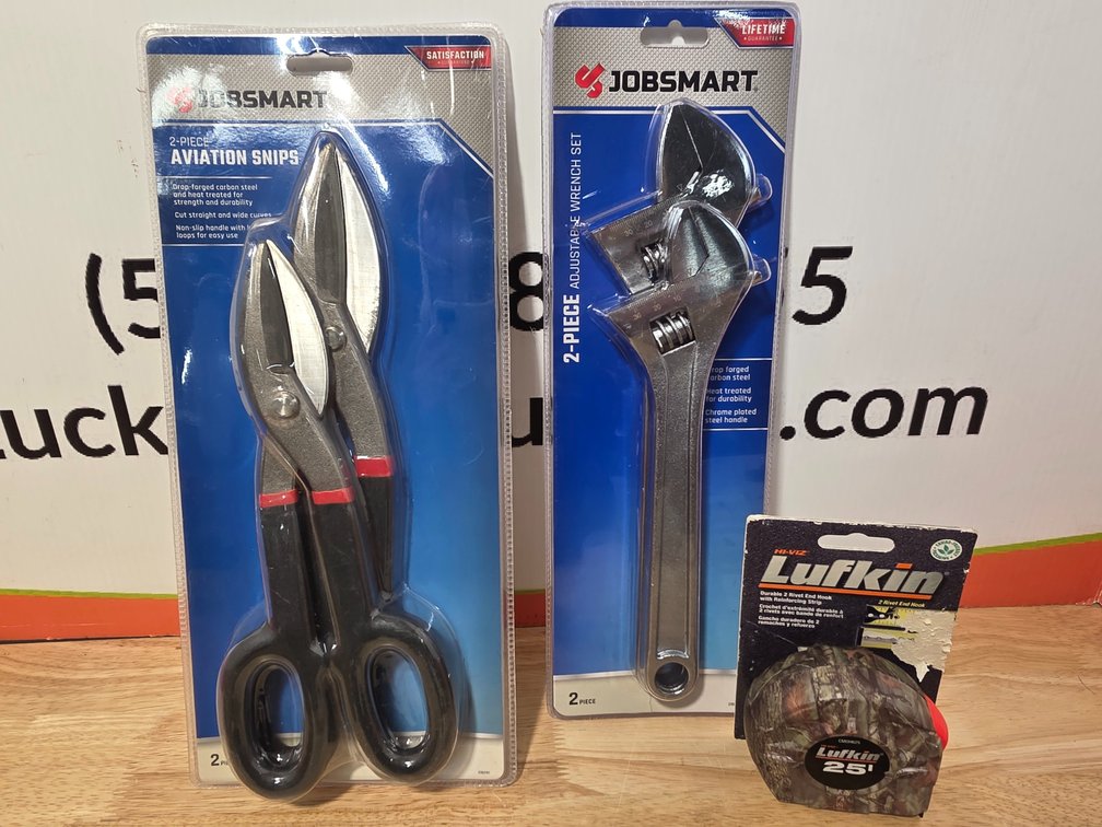 Job Smart 2-Piece Aviation Snips - Job Smart 2-Piece Adjustable Wrench Set - 25' Tape Measure