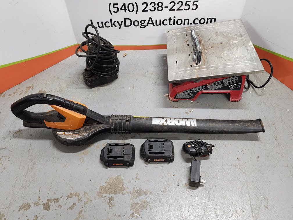 Worx Cordless Leaf Blower w/ (2) Batteries and Charger - Skil Tile Saw - Utility Pump 