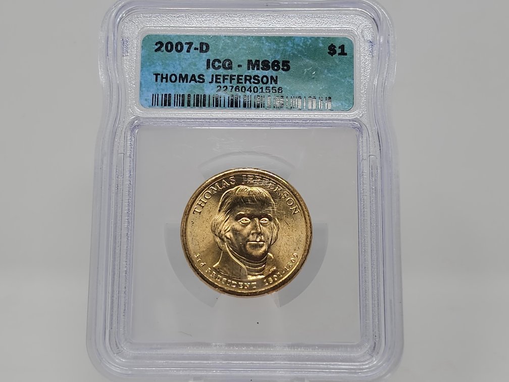 2007-D Thomas Jefferson Presidental Dollar - MS 65