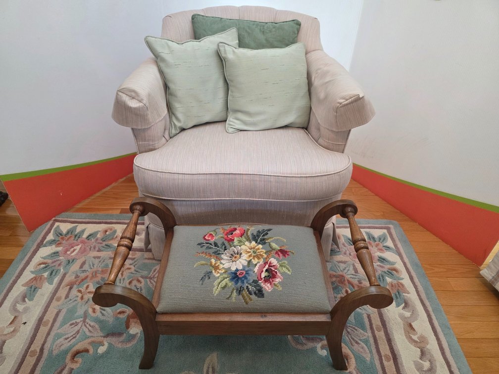 Upholstered Side Chair - Needlepoint Foot Rest