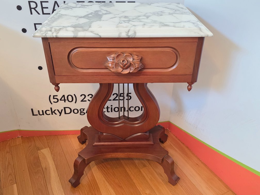 Antique Mahagony Marble Top Side Table