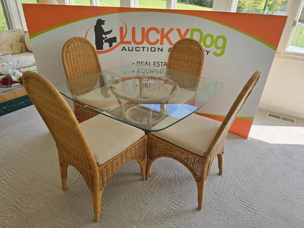 Glass Top Patio Furniture Set - 27" T x 42" W x 42" W - (1) Table & (4) Chairs