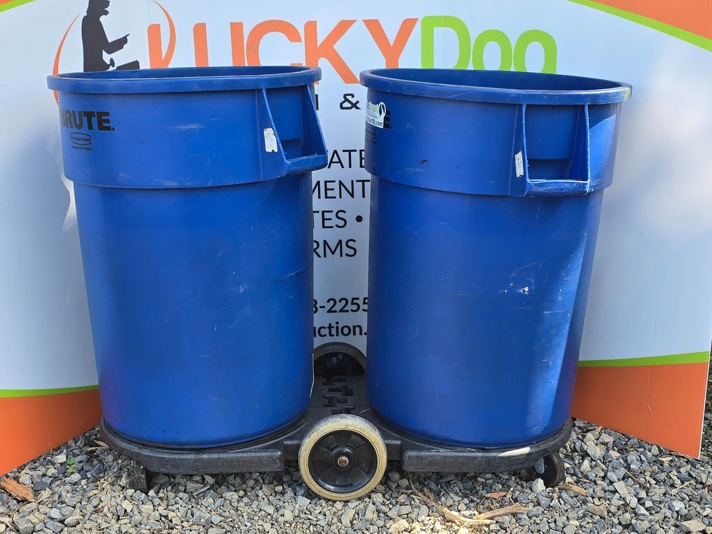 Double Trash Can Dolly & (2) 44 Gallon Rubbermaid Brute Trash Cans