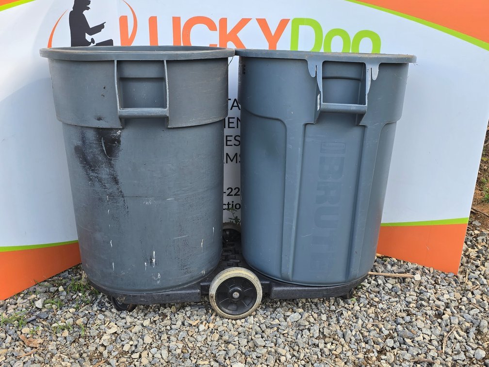 Double Trash Can Dolly & (2) 55 Gallon Rubbermaid Brute Trash Cans