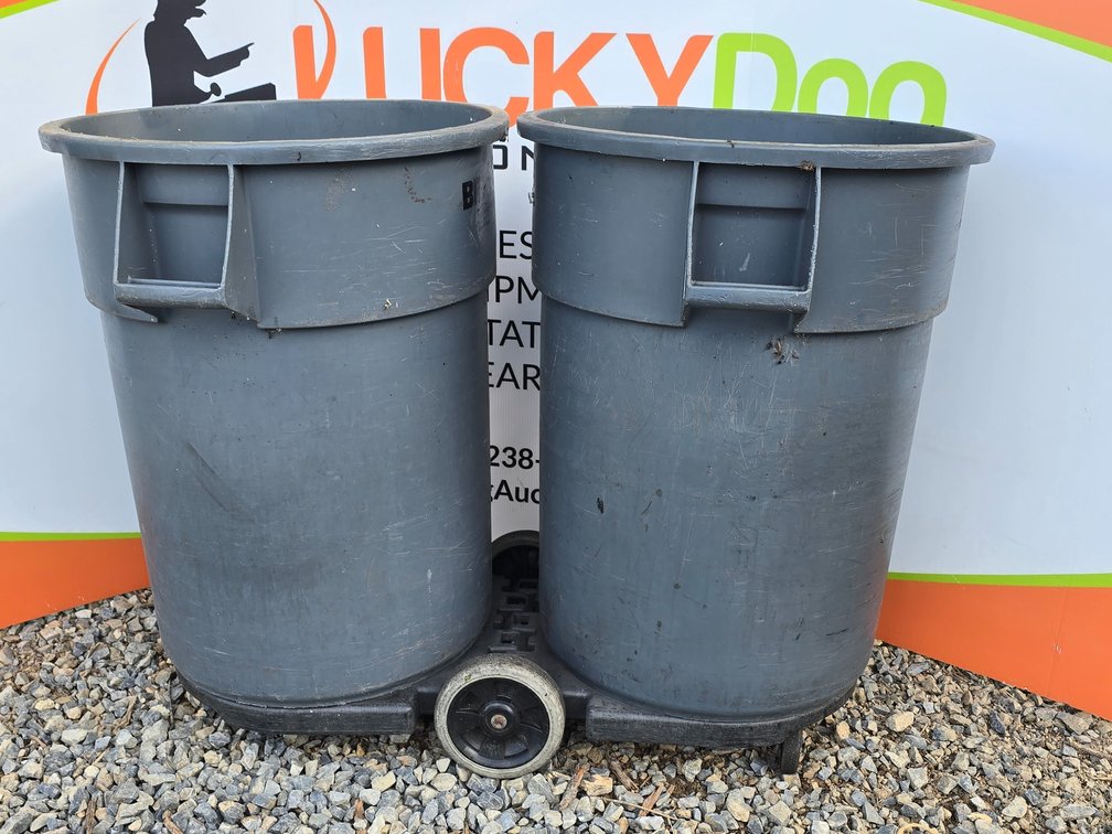 Double Trash Can Dolly & (2) 55 Gallon Rubbermaid Brute Trash Cans