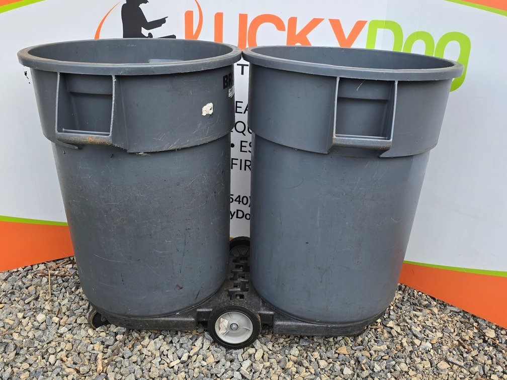 Double Trash Can Dolly & (2) 55 Gallon Rubbermaid Brute Trash Cans
