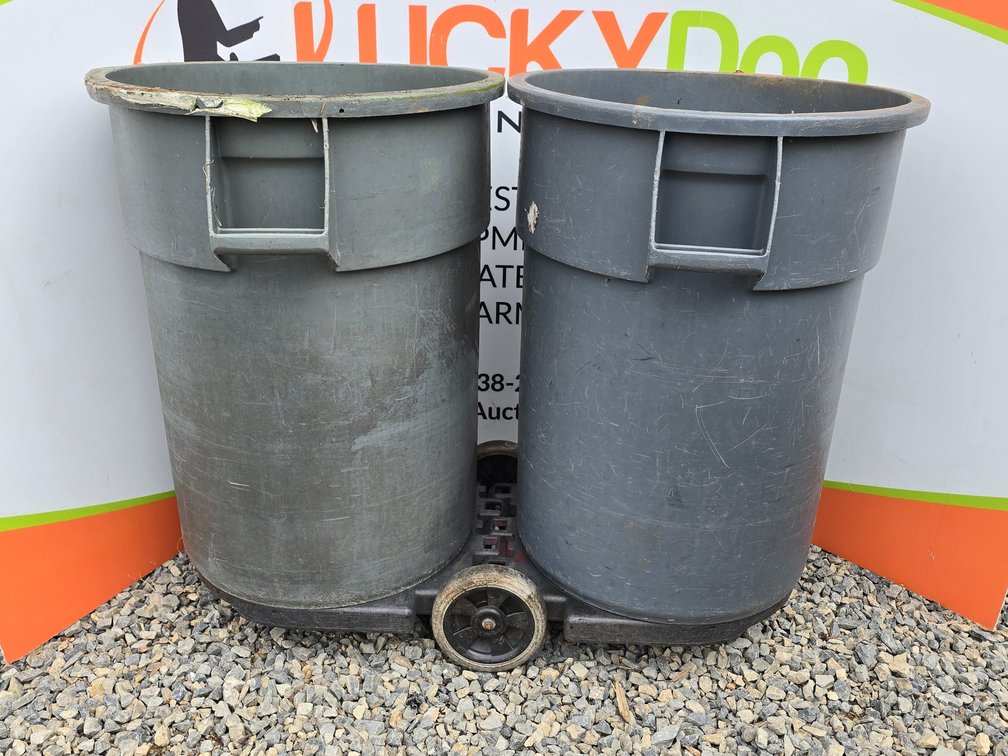 Double Trash Can Dolly & (2) 55 Gallon Rubbermaid Brute Trash Cans