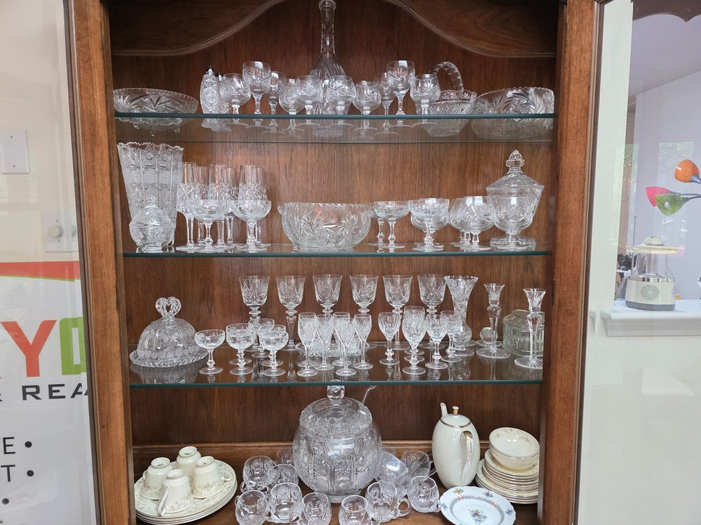 Joska Etched Crystalware - Wine Goblets - Cheese/ Butter Dish - Punch Bowl Set - Decanter Set - Vase - Royal Doulton English Fine China