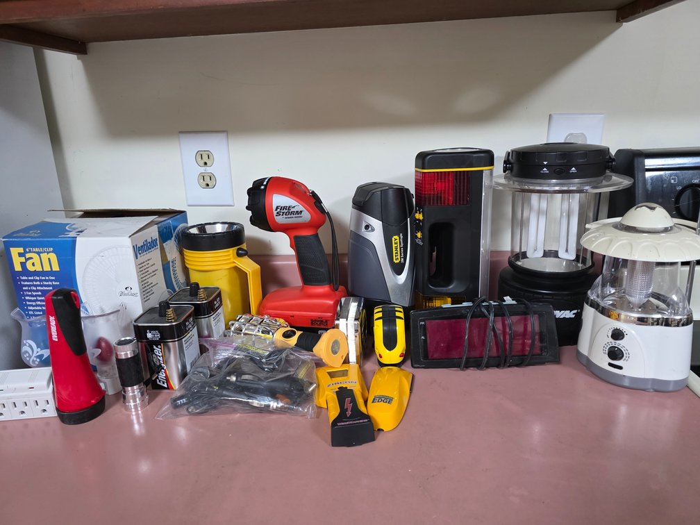 Clip Fan - Flashlights - Battery Operated Lanterns - Lantern Radio - Tape Measures - Stud Finders - Stanley Spotlight - Alarm Clcok