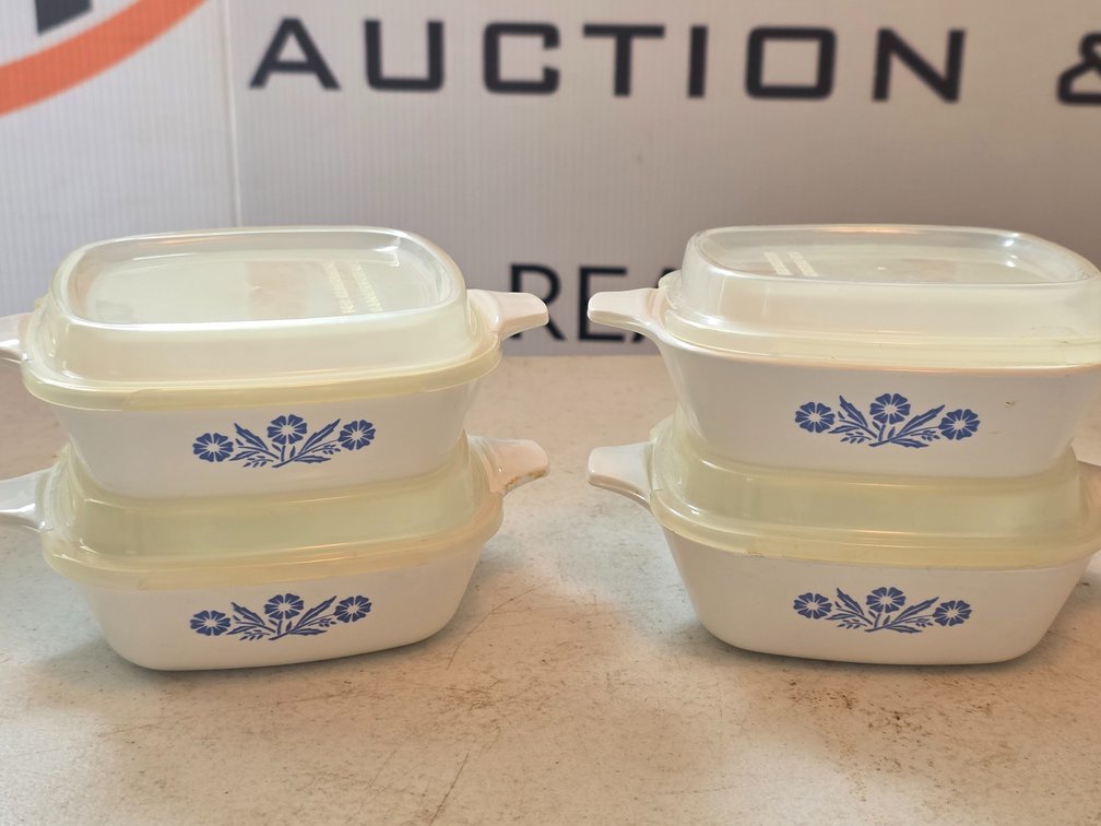 (4) Corningware Cornflower Blue - 12oz Covered Personal Baking Dishes