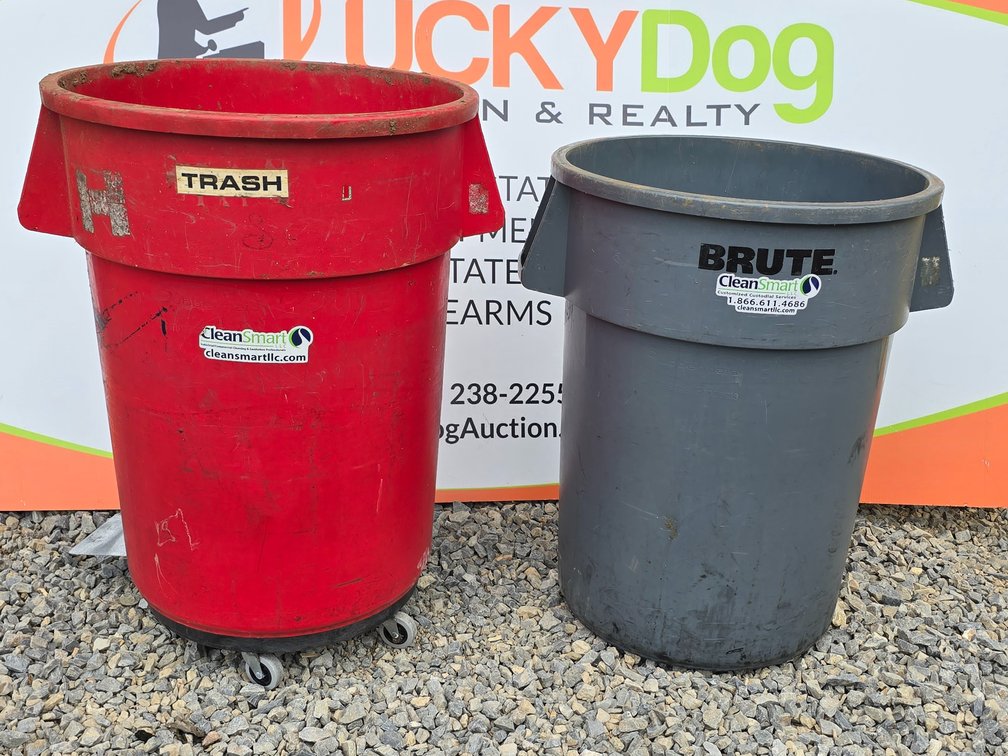 (2) 44 Gallon Trash Cans & (1) Dolly