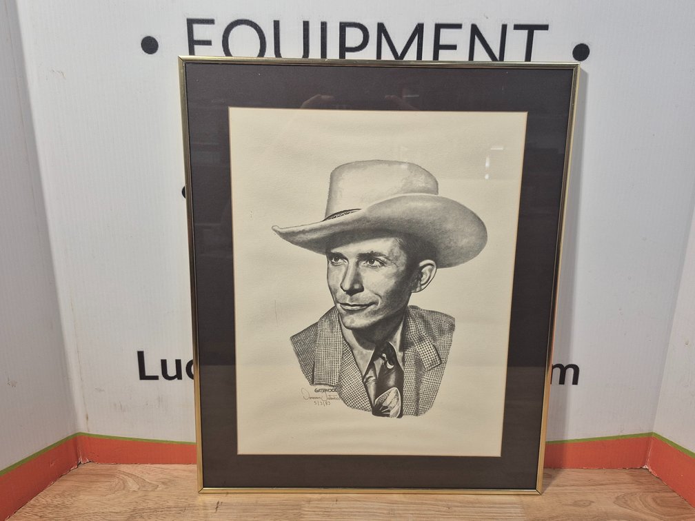Hank Williams Sr. Framed Print Signed and Dated 5/3/83 Measures - 18.25"×22.25"
