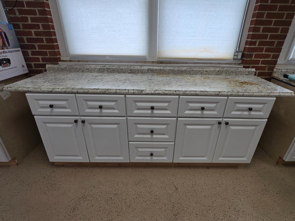 Storage Cabinets w/ Countertop w/ Misc. Office and Embroidery Contents - 40" T x 96" L x 26" D