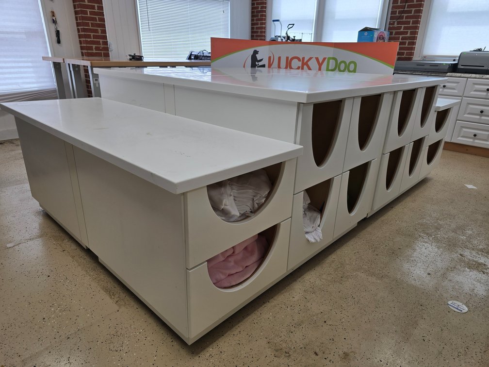Commercial Console Table/Display - 3' T x 6' D x 10' L - W/ Contents - Assorted Size Shirts - New Old Stock 