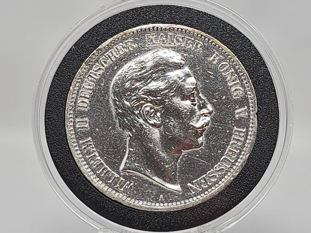 3 Mark 1908 A Wilhelm II German Emperor King of Prussia - Silver Coin w/ Capsule 