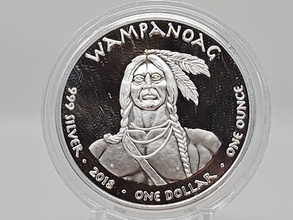 2018 Jamul Nation $1 Wampanoag Rhode Island Great White Shark Bat 1 Oz .999 Silver Proof w/ Capsule - Rare