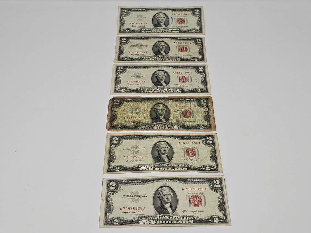 (6) Series 1953-C / 1953-B / 1953 / 1963 $2 Dollar Red Seal Notes 