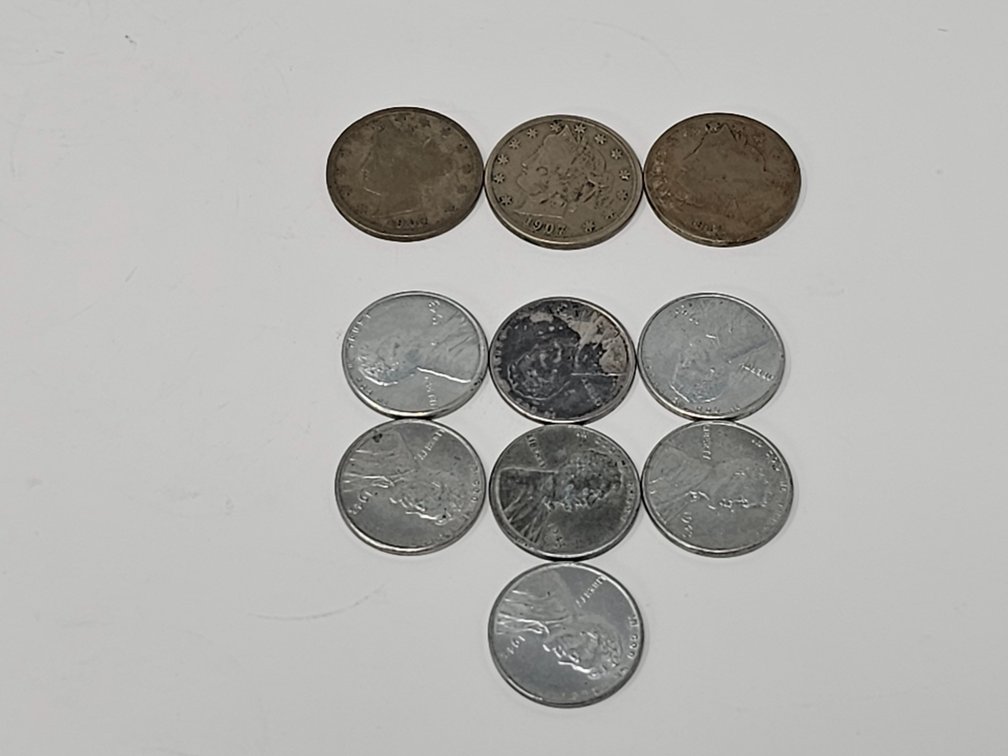 1907 and 1910 Victory Nickels - (7) 1943 Steel Cents 