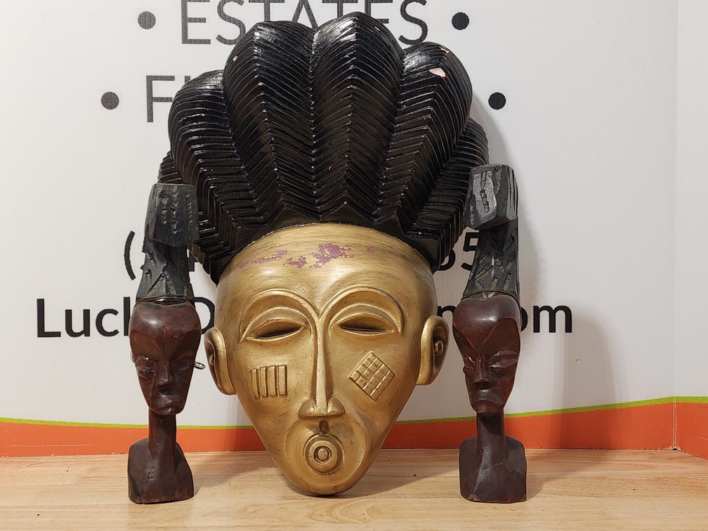 (2) Hand Carved African Wooden Figured - Face Mask Decoration 
