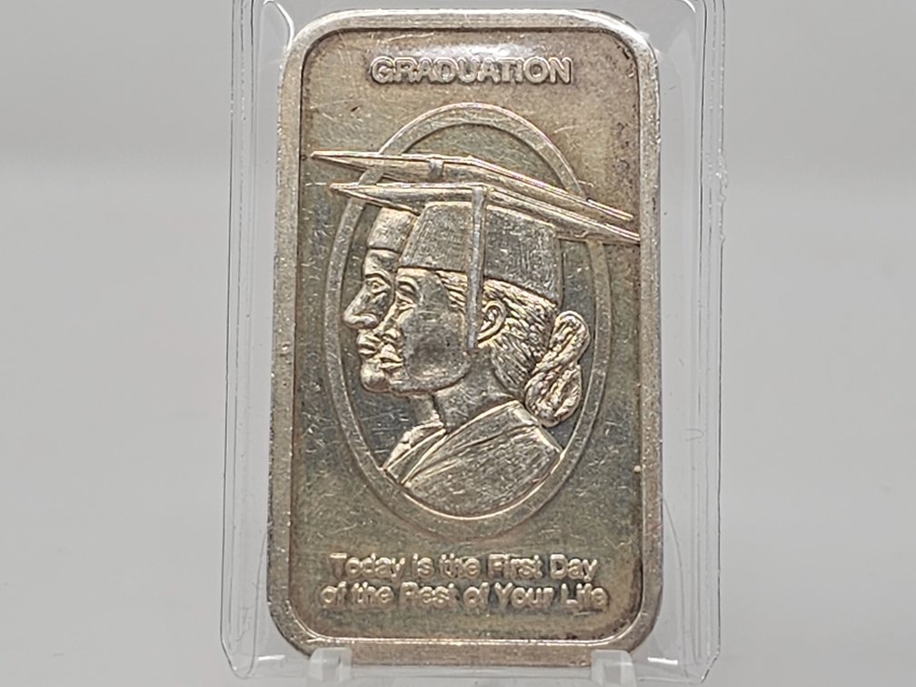 Vintage Graduation 1 Oz .999 Silver Art Bar w/ Sleeve