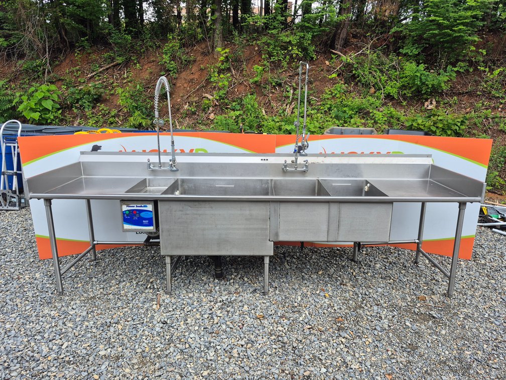 Commercial Grade 3 Bay Dual Washer Stainless Steel Sink W/Power Soak Measures - 42" Tall × 11'2" Wide × 34" Deep (Very Heavy Bring Help To Load)