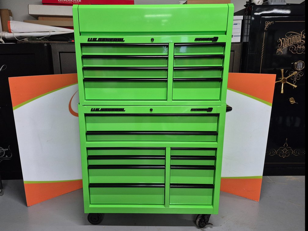 U.S. General Series 3 42" Double Bank Roller Cabinet Toolbox and Top Chest Toolbox 18 Drawers Total 67.25" Tall × 42" Wide × 22" Deep (New Out Of The Box W/Keys and Owners Manual)