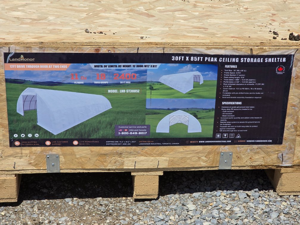 Unused Landhonor 30' x 85' Peak Ceiling Storage Shelter - LHR-ST3085Z - 2 Boxes