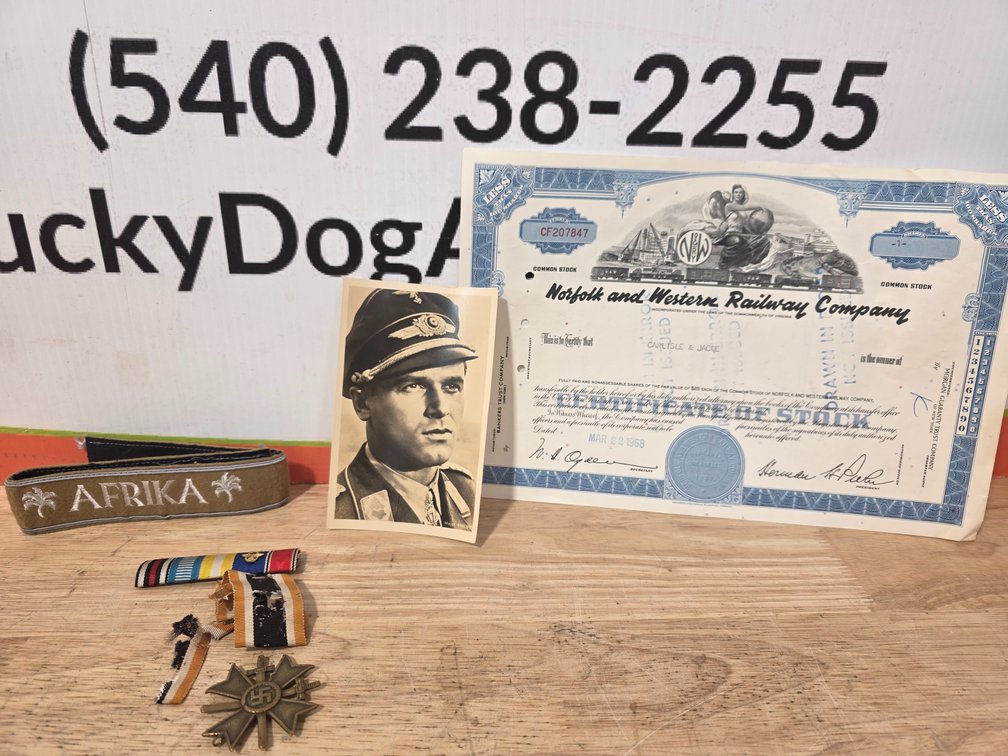 WWII German Soldier Post Card - WWII War Merit - German Military Decoration 'Norfolk and Western Common Stock Certificate