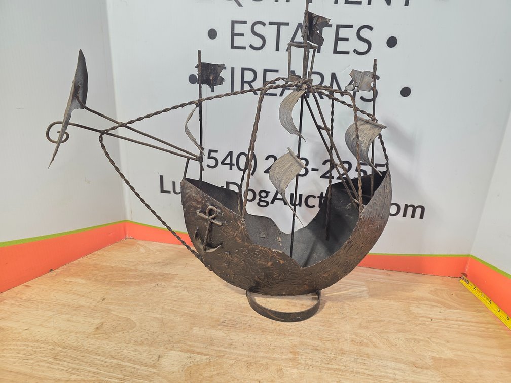 Metal Art Sailing Ship Sculpture Hand Forged Decorative Sailing Ship 16.5”x15”