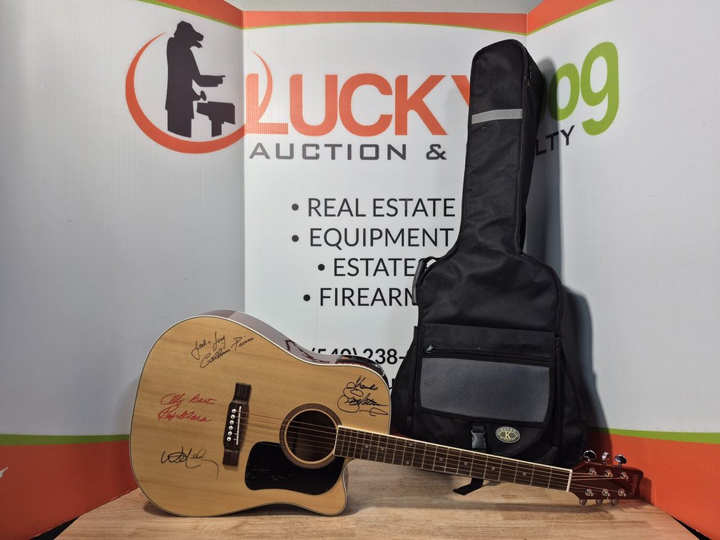 Washburn Electric Acoustic Guitar W/Country Singers Jack and Jerry Calhoun Twins, Roy Clark, Willie Nelson, Gene Watson and Carry Case