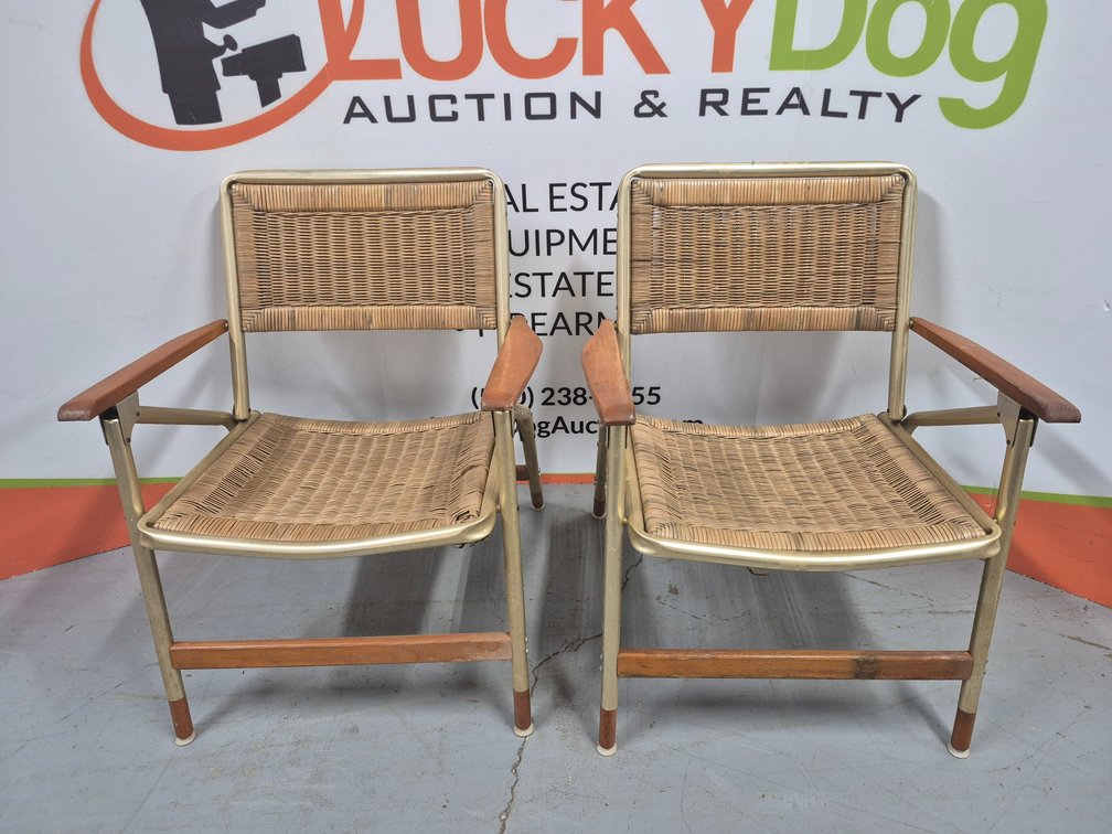 Folding Metal/Wicker Chairs Measures - 29" Tall × 24" Wide × 17.5" Deep (2 Included)