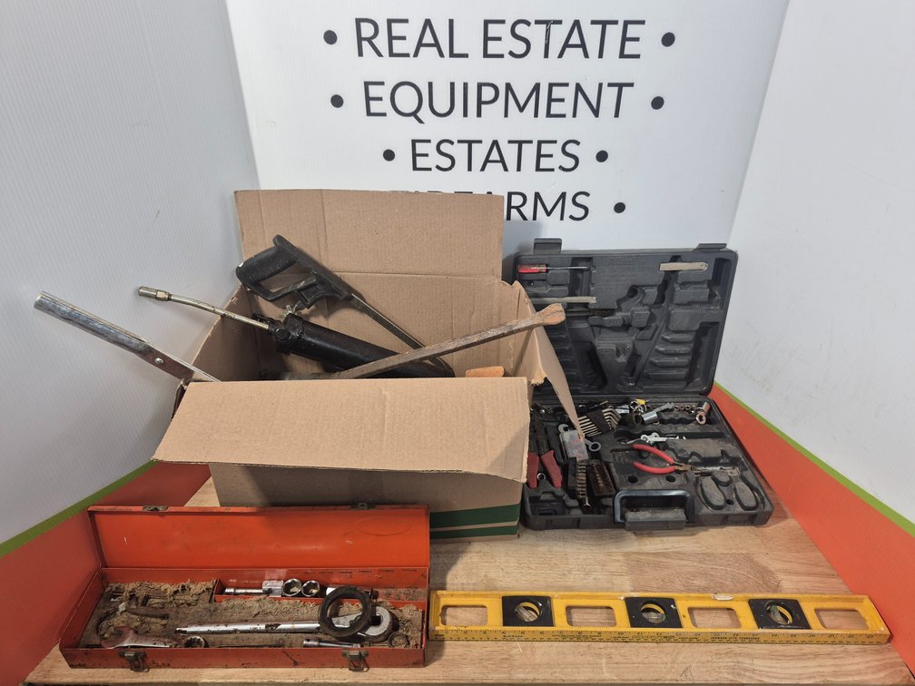 Tools Hand Saw - Level - Grease Gun - Crow Bar - Sockets and More 