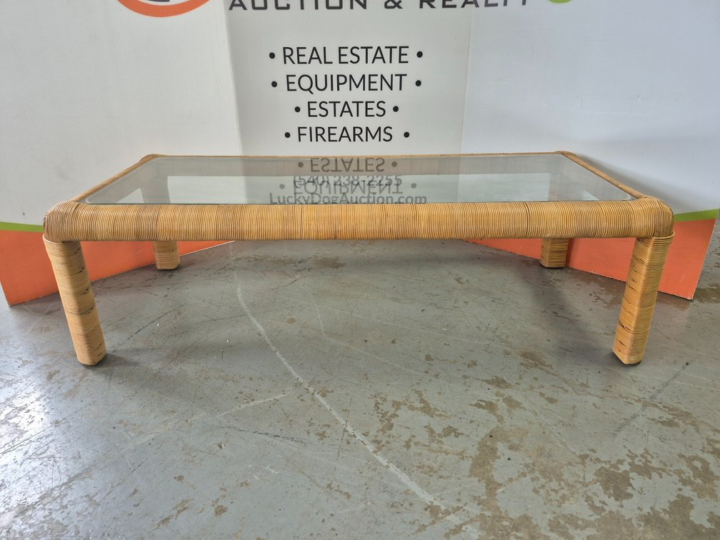 Wicker/Glass Coffee Table Measures - 16" Tall × 54" Wide × 24" Deep