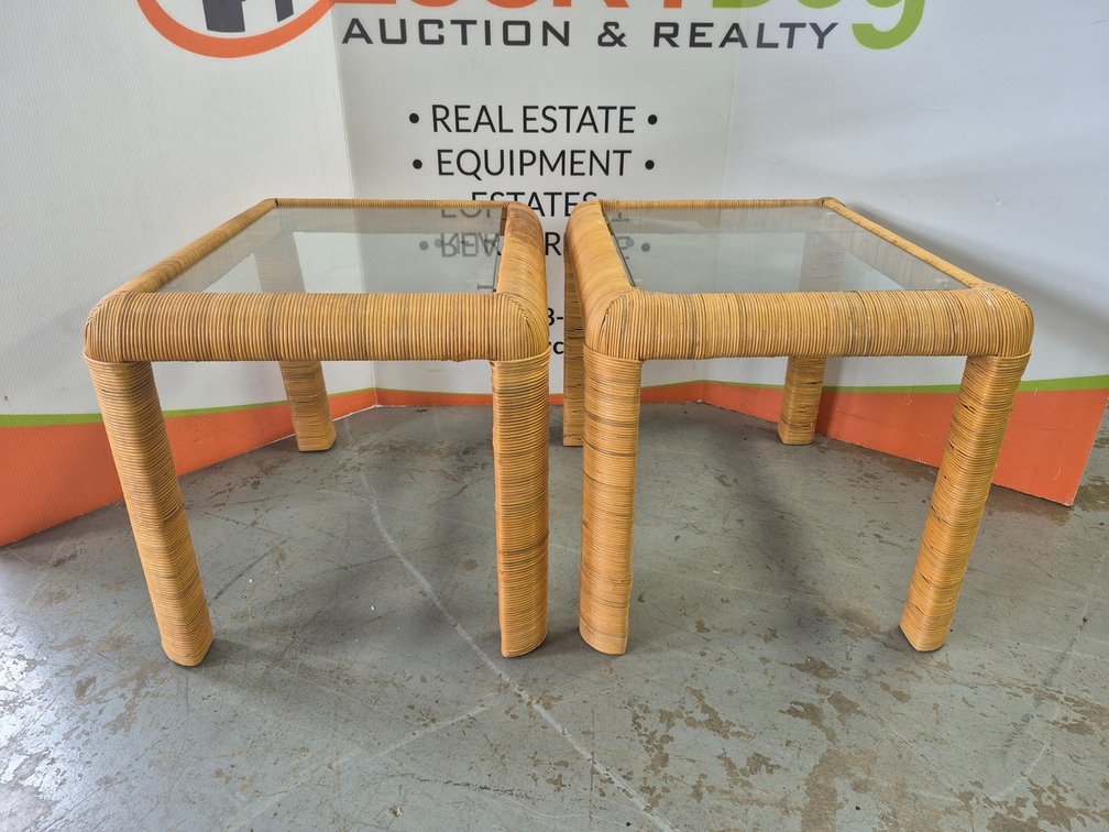 Wicker/Glass End Tables Measures - 21.5" Tall × 22" Wide × 28" Deep (2 Included)