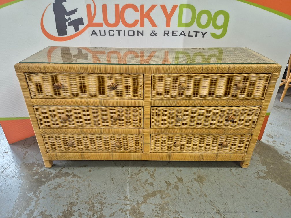 Wicker Dresser W/Glass Top Measures - 30" Tall × 58" Wide × 18" Deep